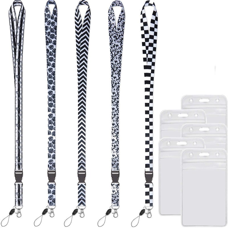 YOUOWO 5 Pack Black&White Cruise Lanyards with Vertical ID Badge Holder for Office Women Men Keys Ship Waterproof ID Card Quick Release Neck Lanyard - Image 2